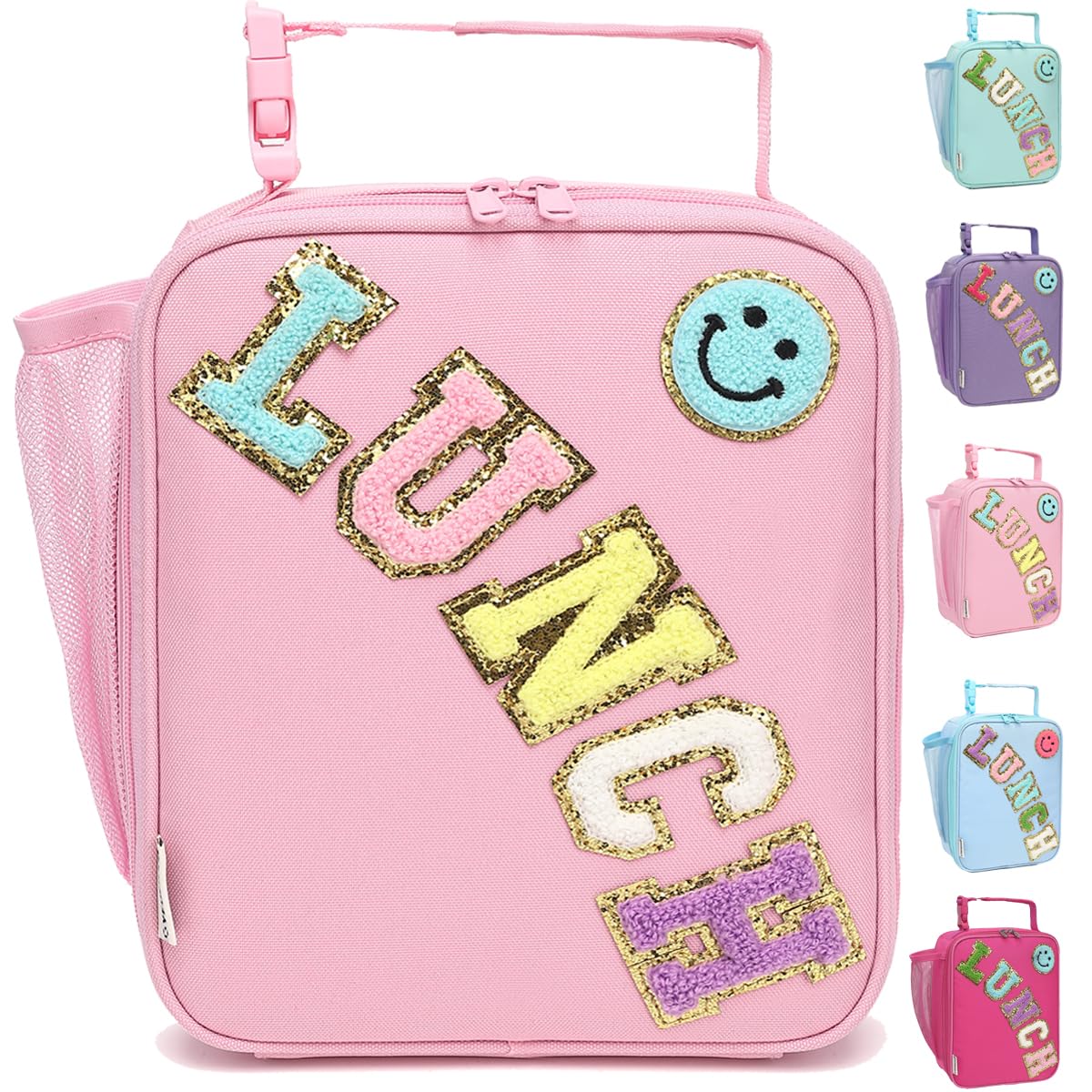 GYEUKHAM Insulated Lunch Bag for Women Girl Teen large Insulated Kid Lunch Bag,Large Reusable Cute Cooler Bag for School Work Picnic,Pink Alphabet