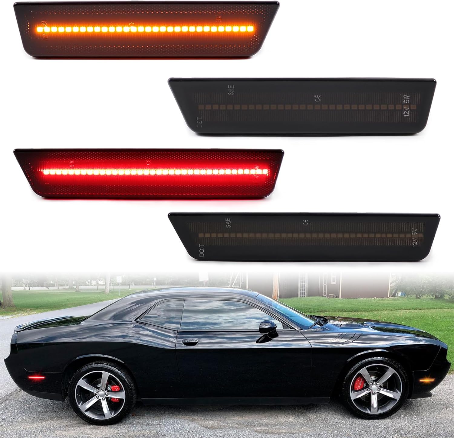 FetonAuto Smoked Lens LED Side Marker Lights for Dodge