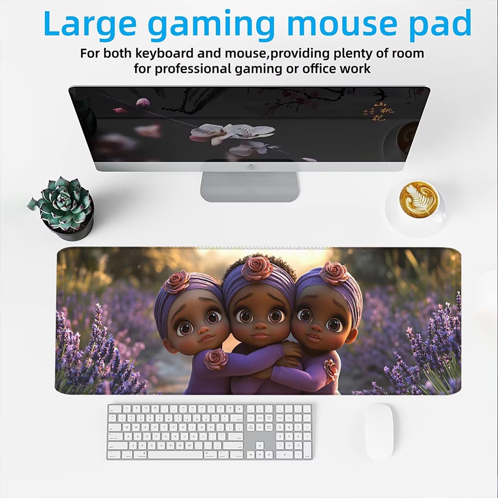 Tapis de Souris XXL 1500x800mm Desk Mat, Large Tapis de Bureau Multifonctionnel et Etendu, Protection Bureau avec Base Anti-Dérapage, pour Tous Types de Souris Maison Gaming - Lavande Fille C0P-349