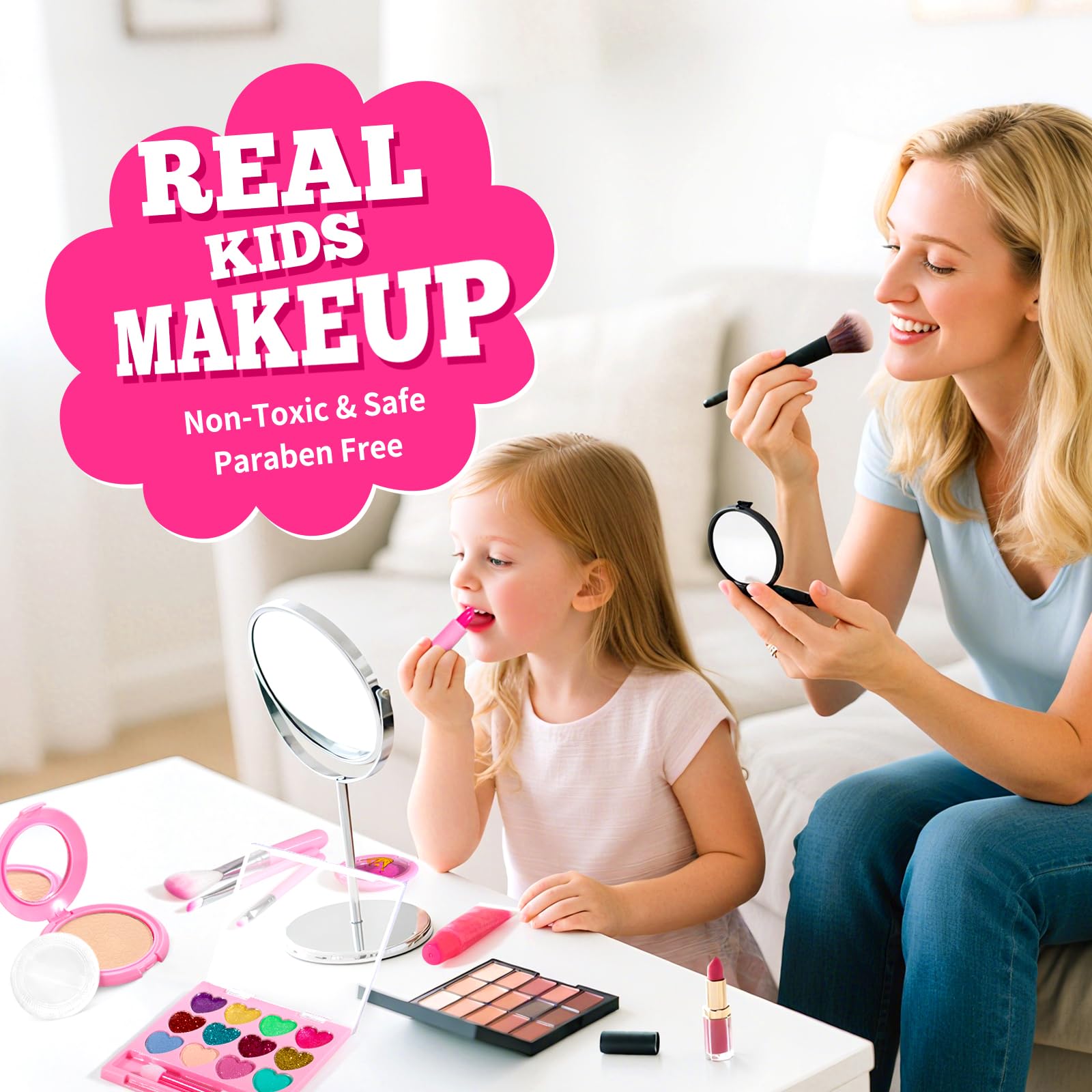 Kit de maquillaje real para niñas pequeñas, juguete de maquillaje real, no tóxico, lavable, regalo de cumpleaños para niñas de 3, 4, 5, 6, 7, 8, 9, 10, 12 años (unicornio rosa) 2