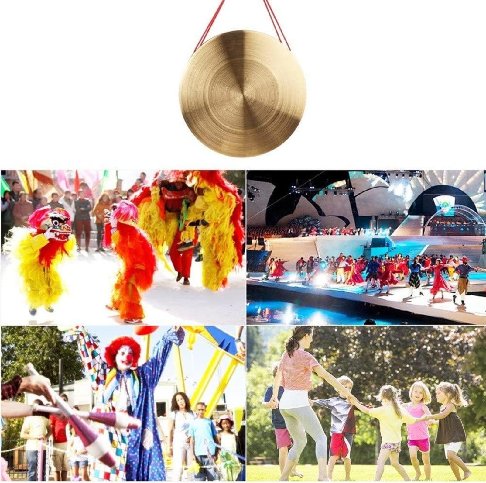 Gong in Ottone da 32 cm – Strumento a Percussione Tradizionale Autentico con Mazzuolo in Legno, Ideale per Cerimonie, Opera, Meditazione ed Eventi (42cm)