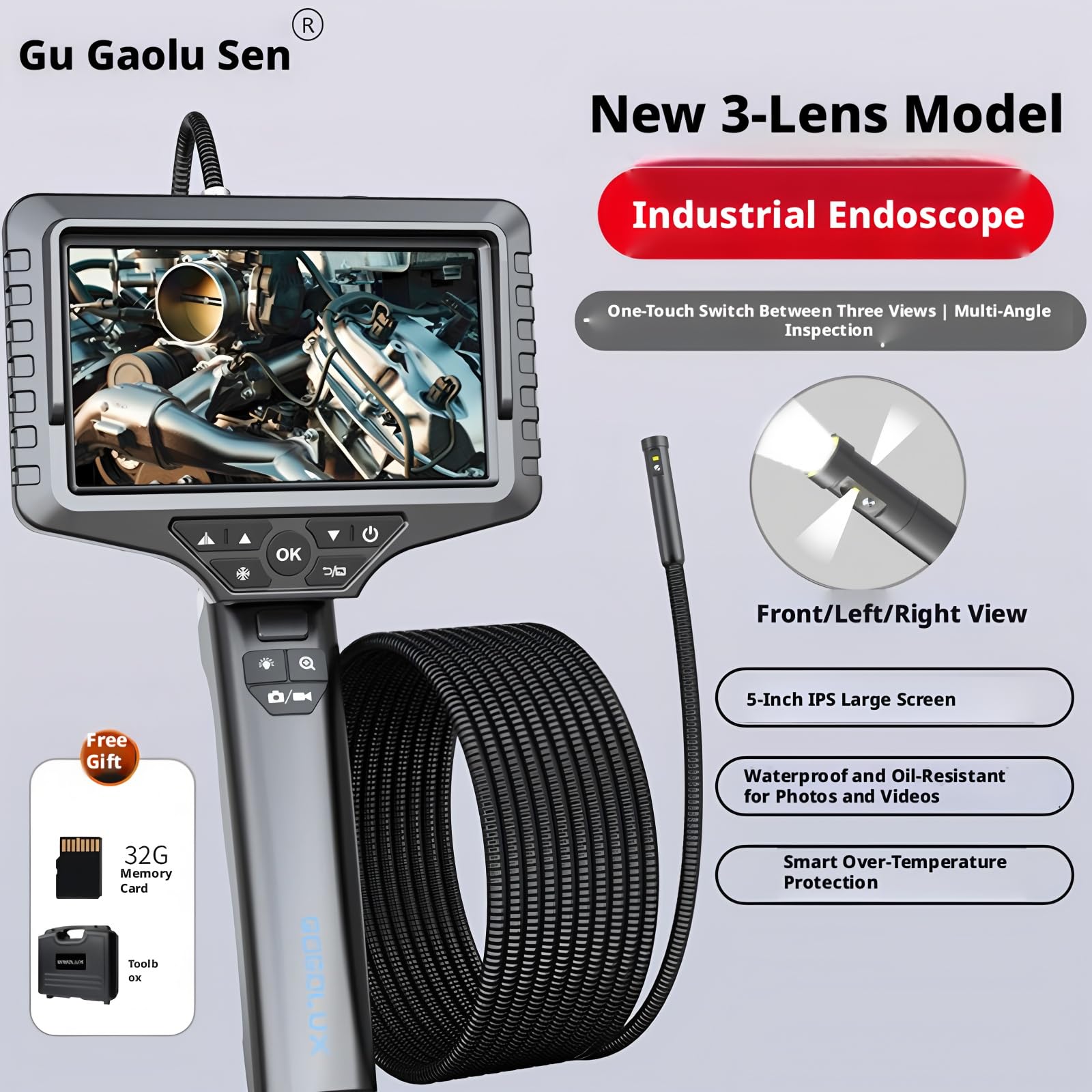 Endoscope GL-500M Borescope 8.5mm 1M Triple Lens 1080P