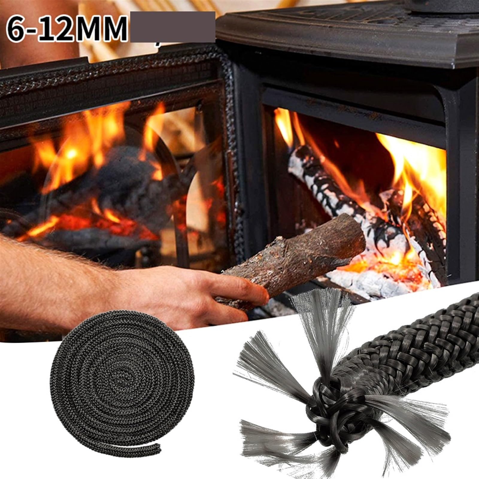 Guarnizione for stufa a legna, camino, corda in fibra di vetro, grigio scuro, 6-12 mm x 2 metri(10mm x 2M)
