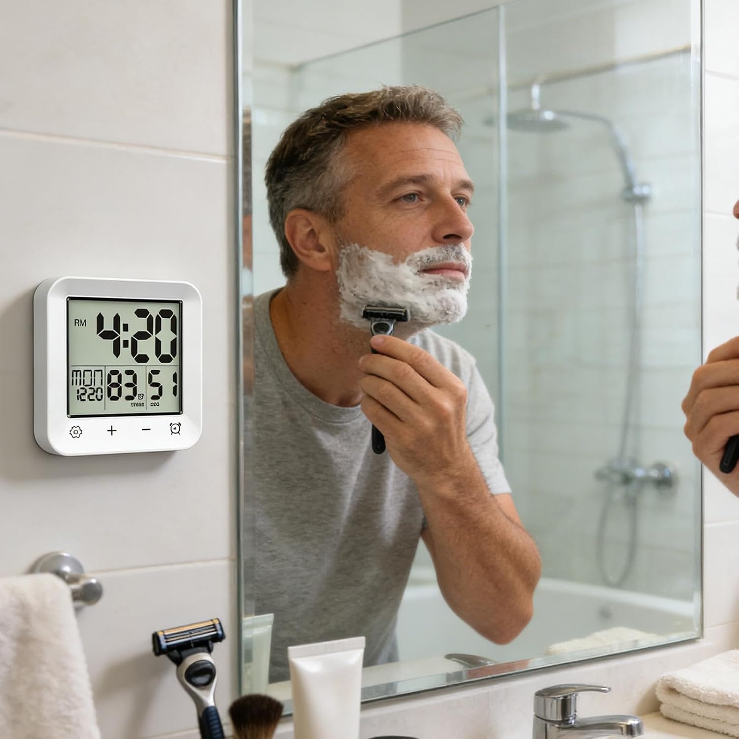 Shower Clock, Digital Temperature Display Waterproof Wall Mount Countdown
