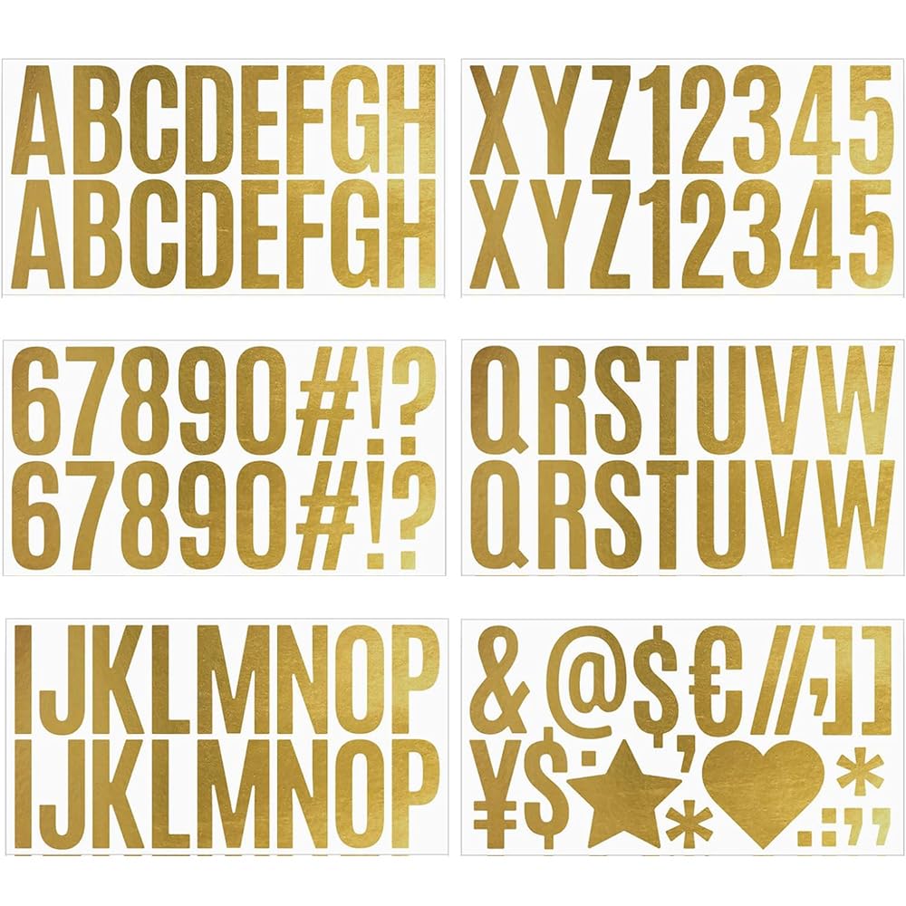 Yesallwas 6 Sheets 2.5 Inch Gold Alphabet Letter Stickers Self Adhesive Vinyl Large Number Stickers Name Waterproof Sticky Letters for Scrapbooking Craft Signs Window Mailboxes Wall Decor