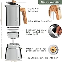 Vista 6 de WALDWERK Stainless Steel Moka Pot (10oz) - Toxic Free Moka Pot with Oak Wood Handle - Stovetop Espresso Maker - Italian Coffee Maker for Stovetop