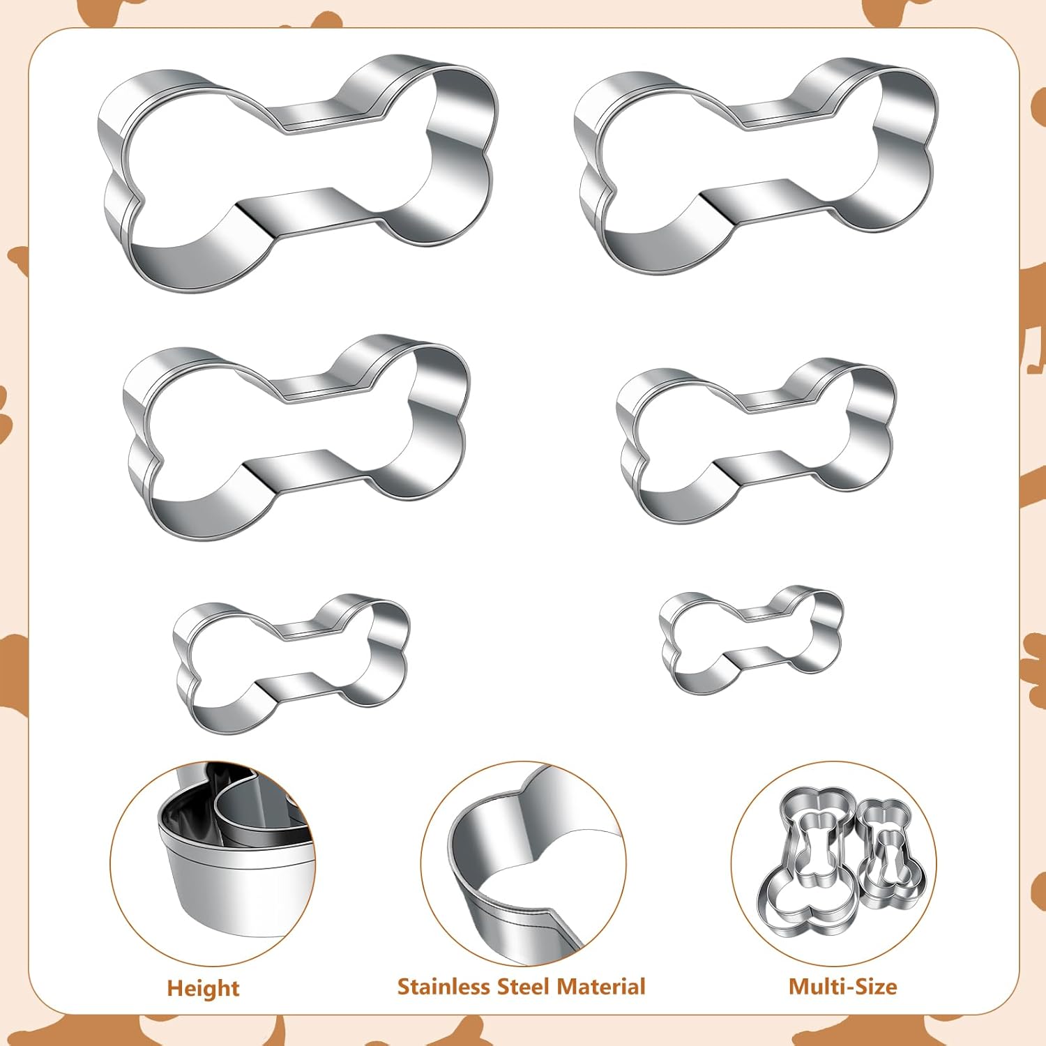 Dog treats Cutters Set 6 Pieces Dog Cookie Cutter sets Different Sizes Mini Small Medium Big Cut Out for Homemade Treats and Baking - Image 2