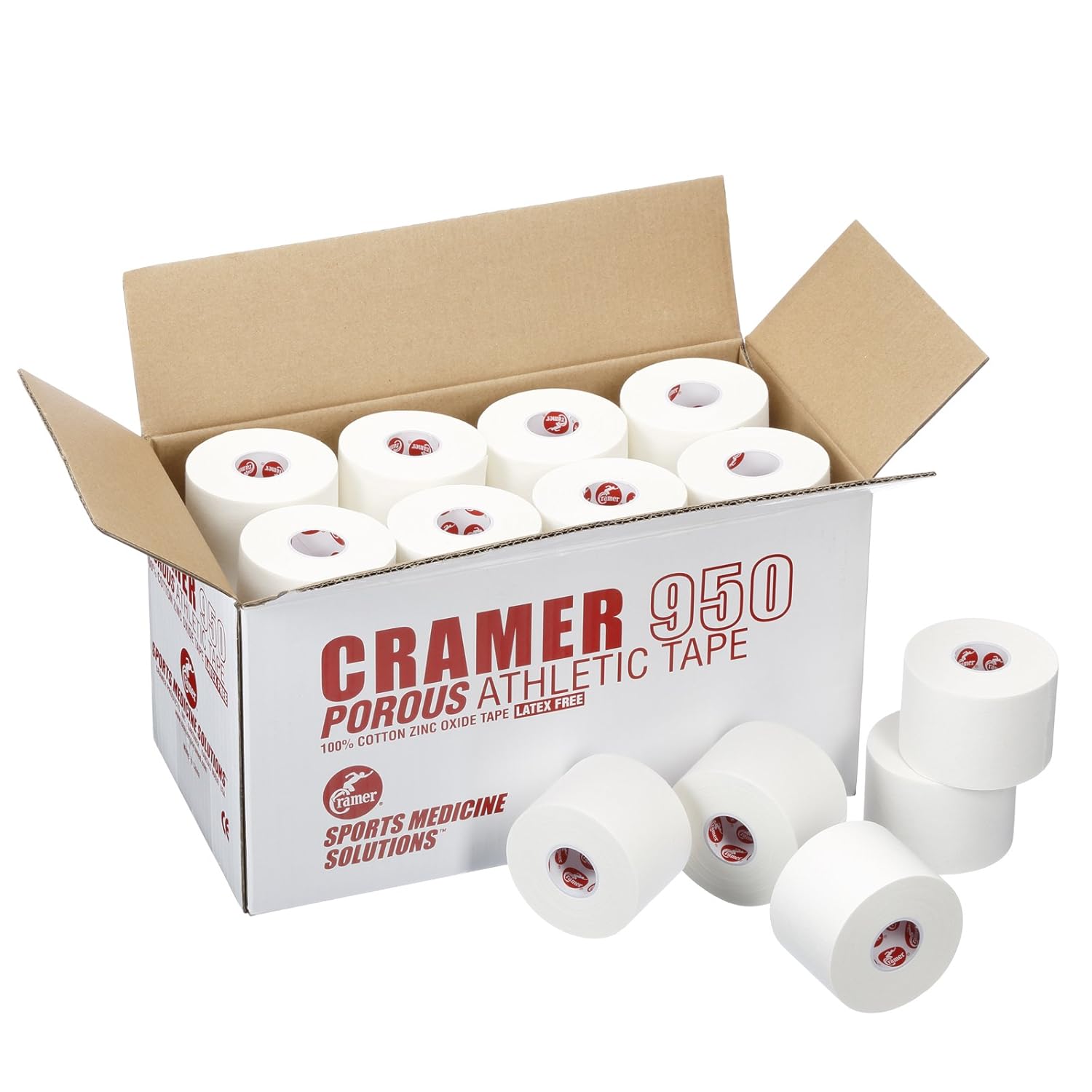 Cramer 950 Premium White Porous Athletic Tape, 2” x 15 Yards, Strong Adhesive Sports Tape, Easy Tear, Breathable Cotton, Latex-Free, Bulk Case of 24 Rolls for Ankle, Wrist & Injury Taping