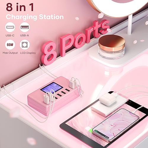 Miniatura 9 de Cargador USB, 60 W, 12 A, 8 puertos, estación de carga USB, cargador concentrador USB multipuerto, pantalla LCD de tamaño compacto, compatible con