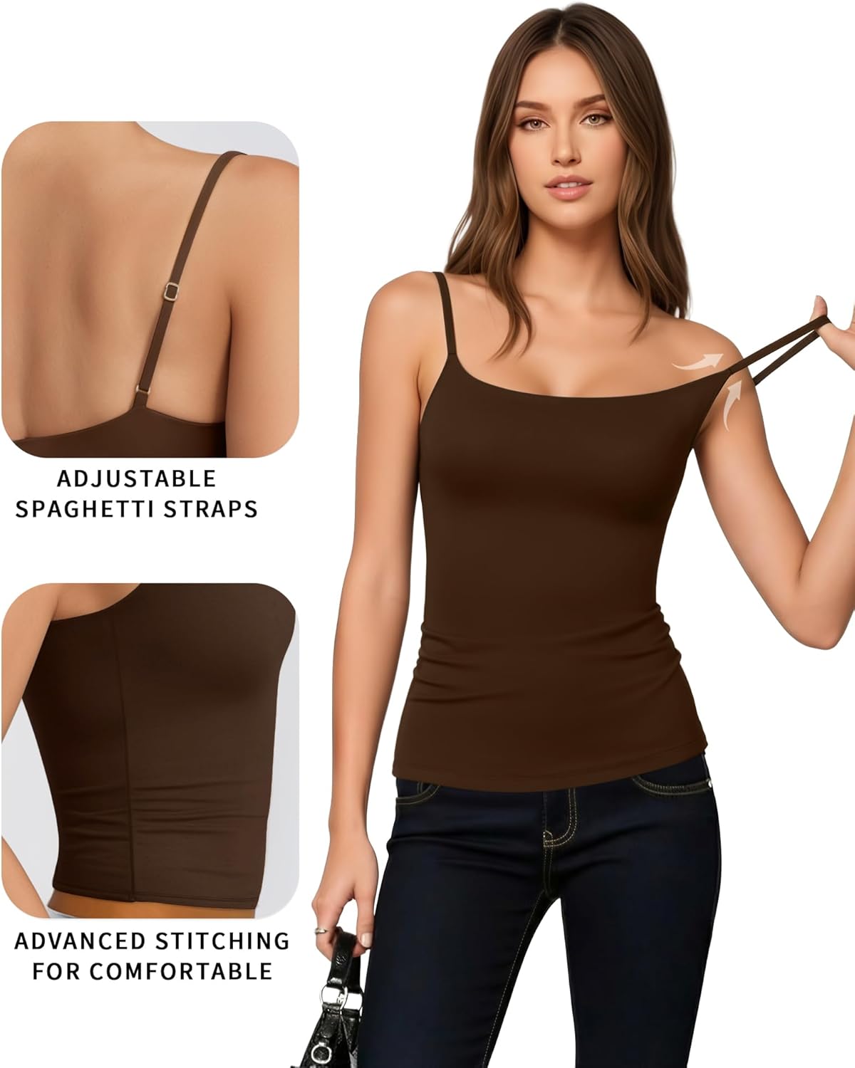 MANGOPOP Womens Camisole Tank Tops Square Neck Spaghetti Strap Cami Double Lined Sleeveless Crop Top Sexy Shirts - Image 5