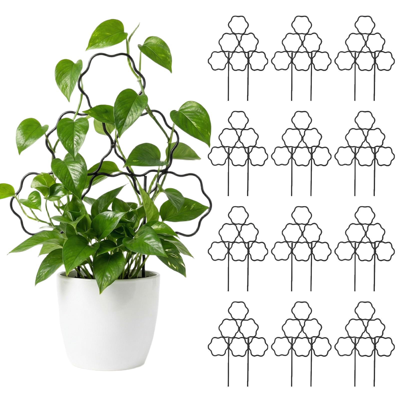 ZOUTOG 12 Pack Trellis for Climbing Plants Outdoor 15 Inch,Rustproof Metal Garden Trellis for Potted Plants,Sturdy Houseplant Support Indoor Outdoor for Ivy Pothos Monstera Hoya Flower Vine (Flower)
