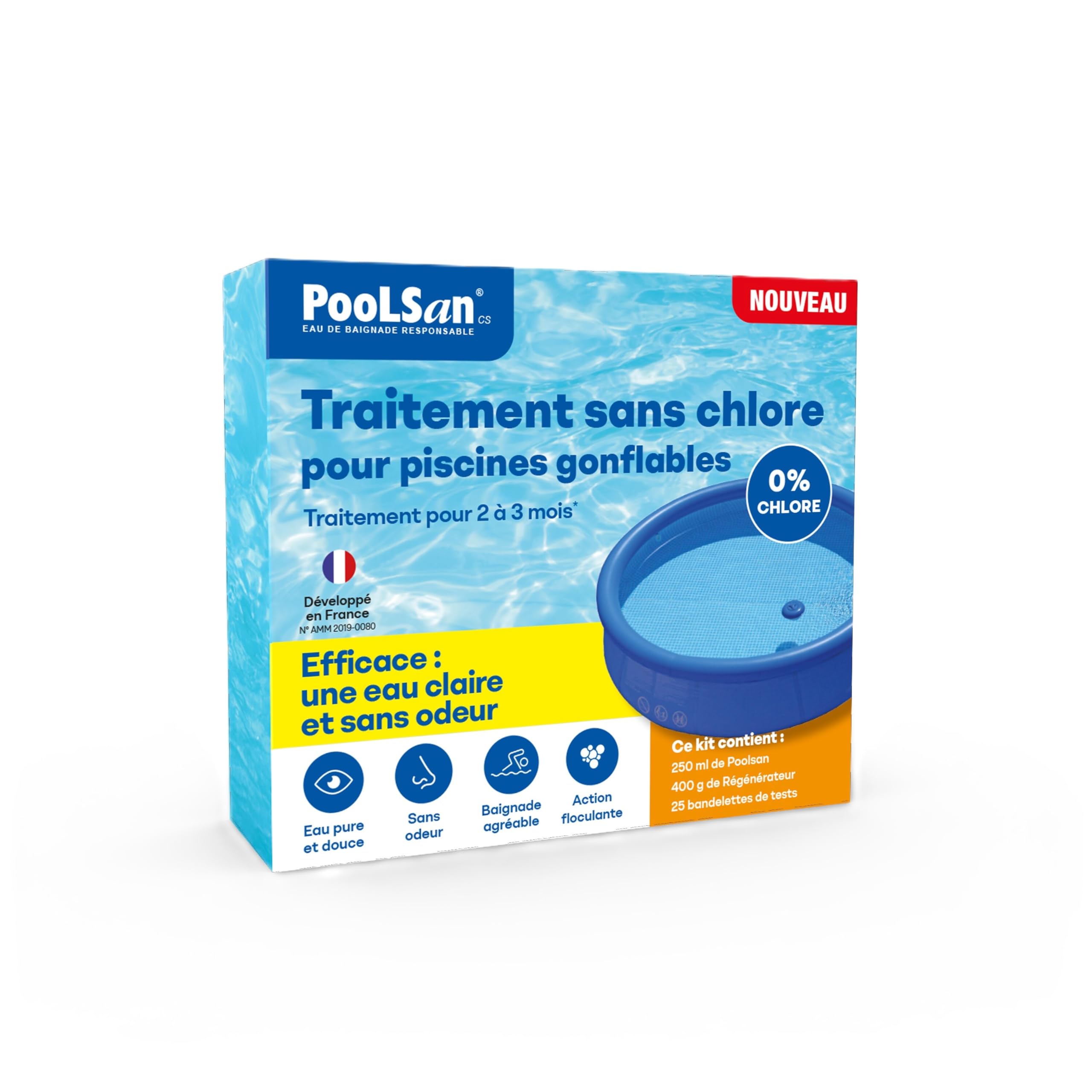 BSI - PooLSan - Solution sans Chlore - pour Une Désinfection des Petites Piscines Gonflables - Jusqu'à 2 A 3 Mois - Elaboré en Europe