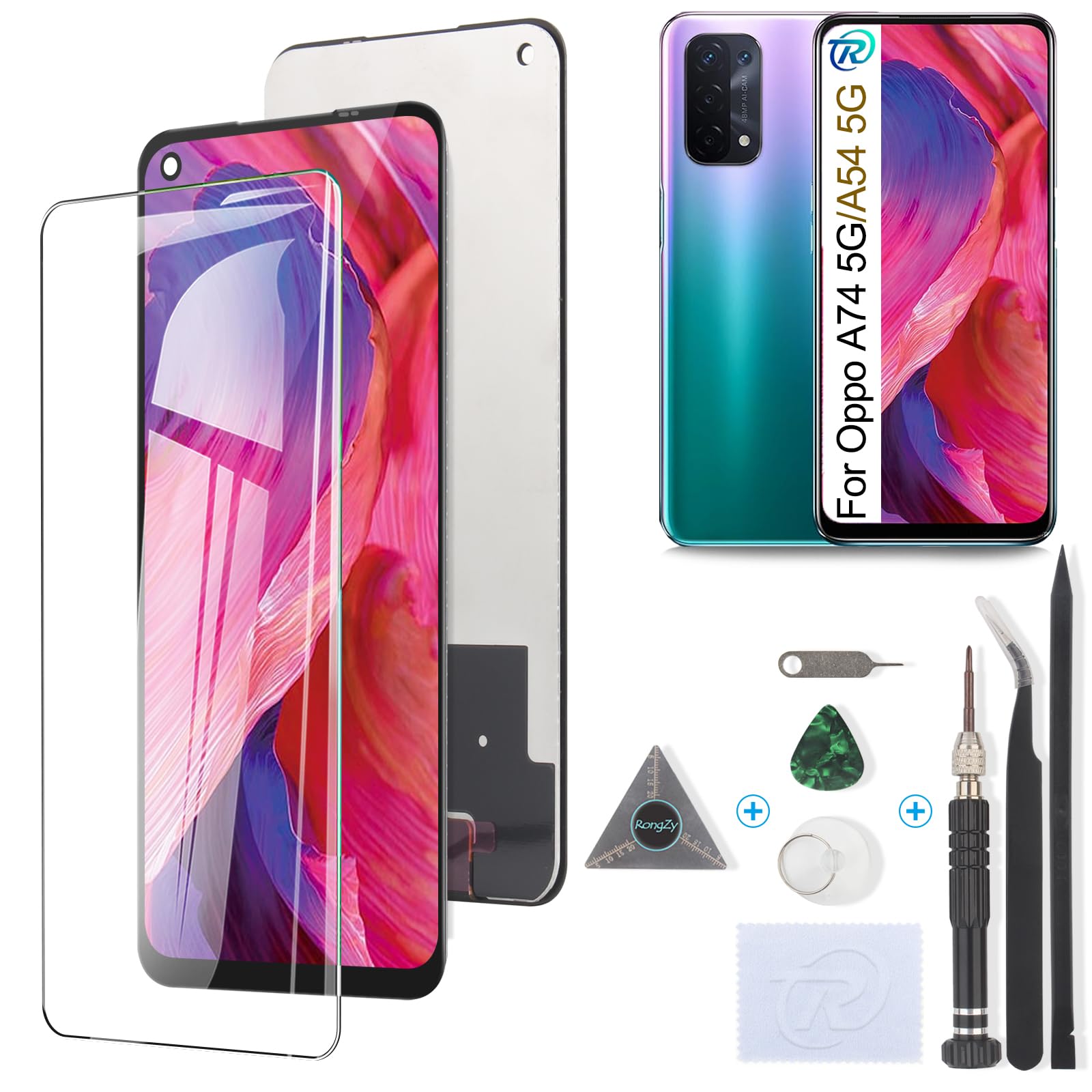 RongZy Écran de Rechange pour 6.5" Oppo A74 5G / A54 5G / A93 5G Écran LCD + Vitre Numériseur Tactile Capteur Assemblé Remplacement pour CPH2197 CPH2263 CPH2195(Noir)