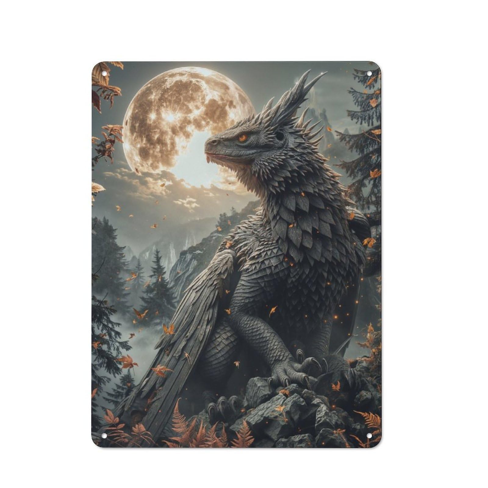 Junmoney Moonlit Griffin Sentinelmo Metal Sign 40X30cm With For Workshop Wall, Rustic Decor, For Collectors Decorating Workshops And Hobby Rooms