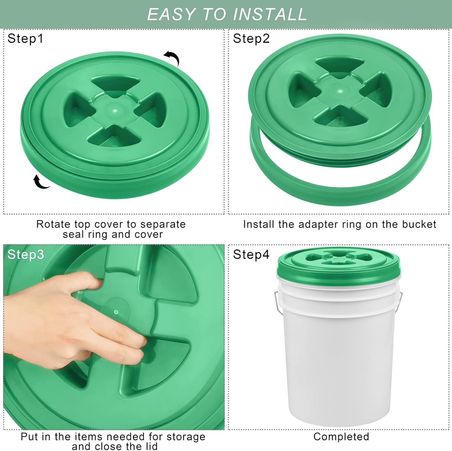 Aodaer 4 Pieces Seal Lid 5 Gallon Bucket Twist Lid Food Storage Container Lid Reusable Plastic Seal Lid Food Storage Container Lids (Red, Yellow, Blue, Green)