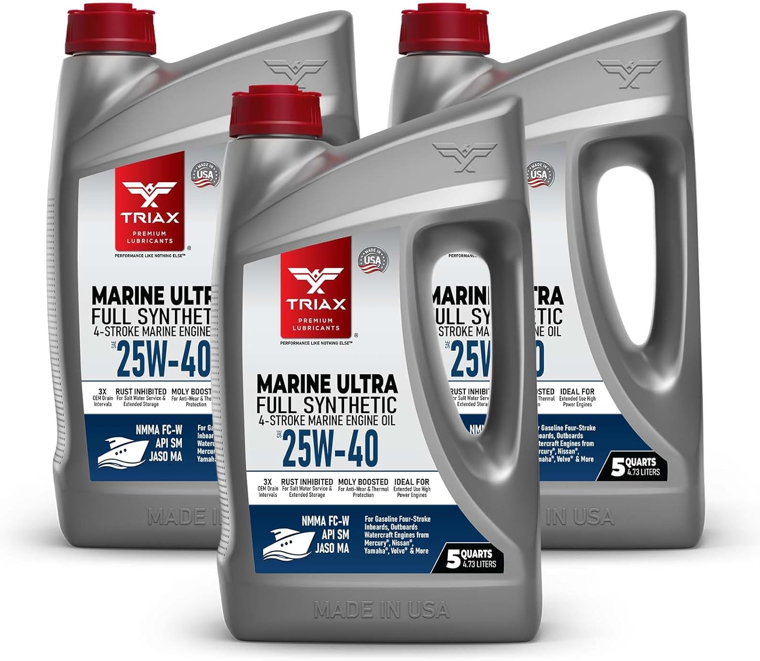 TRIAX Marine Ultra 25W-40 Full Synthetic 4-Stroke Engine Oil, NMMA FC-W, JASO MA | For all Inboard, Outboards, Personal Watercraft, and Supercharged Marine Engines (5 Quart)