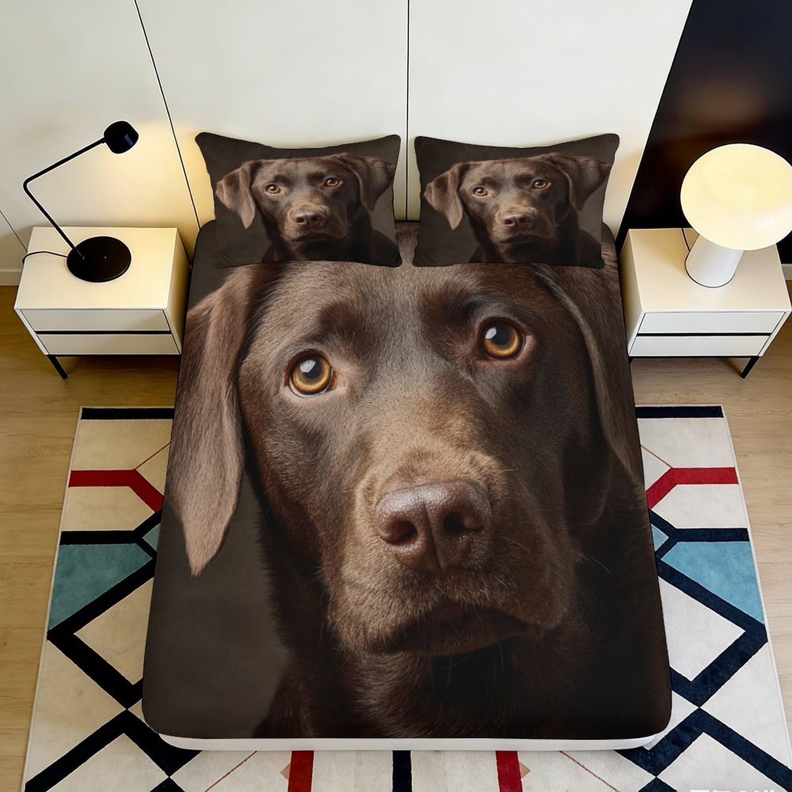 3D Printed Chocolate Labrador Fitted Sheet Microfiber Soft Brown Dog Bed Cover for Bedroom Decor, Dorm, Guest Room 90x200x25cm