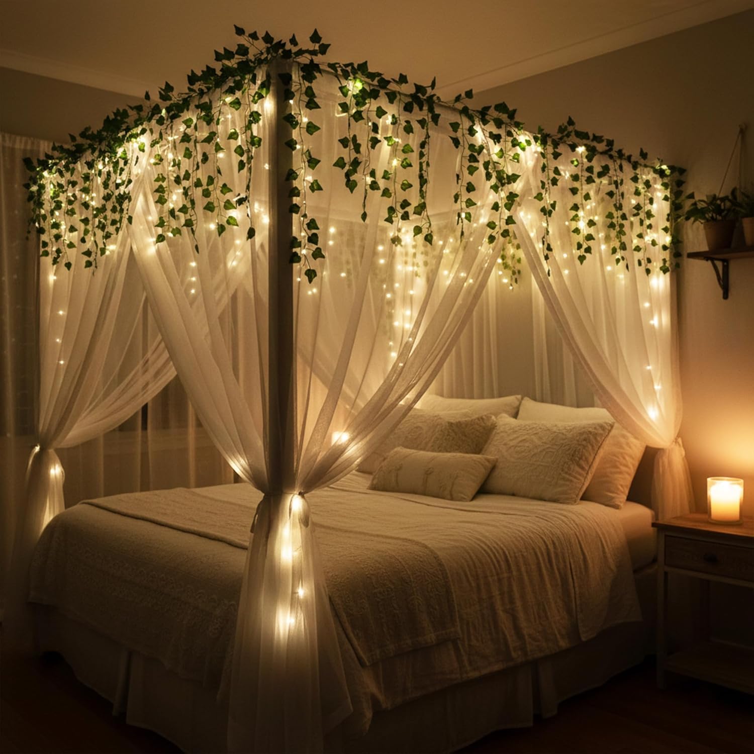 SpecialYou Aesthetic Room Decoration Items with Artificial Green Vines & Fairy LED Light, Wall Decor Items for Living Room, Balcony Decor, Bedroom Decor Backdrop for Photo- 7pcs 2