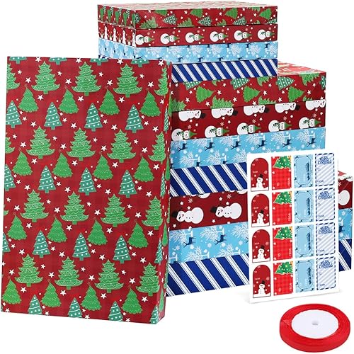 12 cajas de regalo de diseño navideño cajas grandes de regalo de Navidad con tapas, cajas de bata, cajas de camisas, cajas de Navidad de 3 tamaños