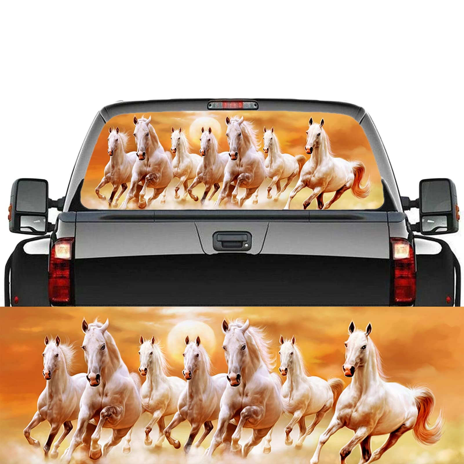 For SUV Truck Van Car Personalise Steed Horse Rear Window Decal - Truck Rear Window Decal Wrap Graphic Perforated See Through Universal For Pickup Trucks SUV,53x14 inch
