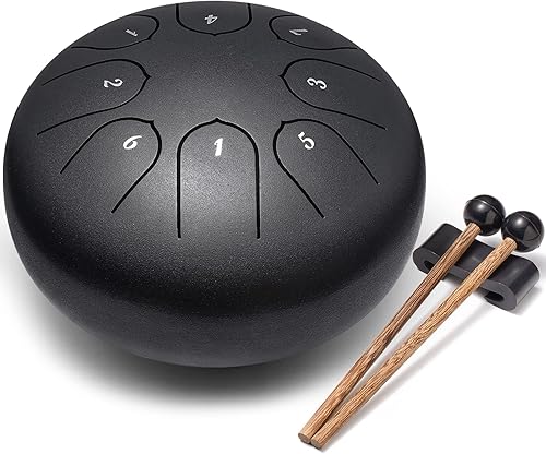 Lronbird Tambor de lengua de acero de aleación de 6 pulgadas, 8 notas con palitos de bolsa, libro de música, instrumentos de curación de sonido para