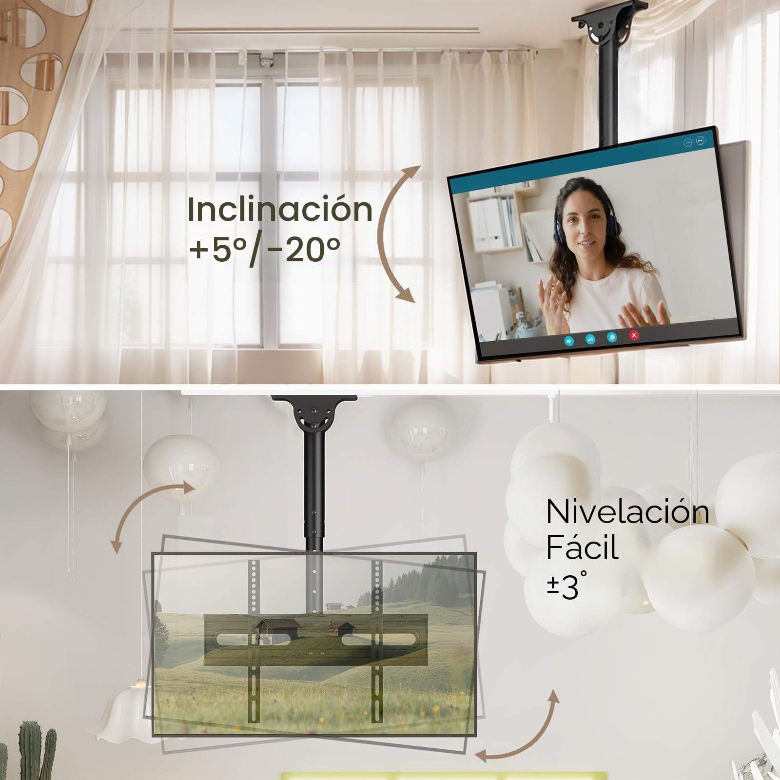 AX WABER Soporte de techo ajustable para TV que se adapta a la mayoría de pantallas planas LED, LCD, OLED y plasma de 26 a 65 pulgadas, hasta 110 libras, agujeros de montaje de 400 x 400 mm