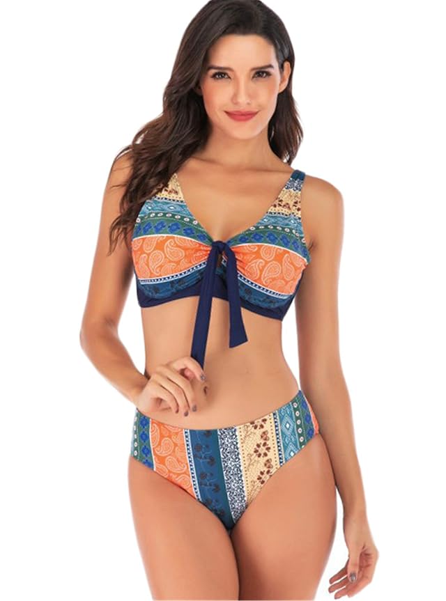 Andongnywell Womens Plus Size Pleated Push up Two-Piece Swimsuit Swimwear Bikini Bathing Suits Bikini Suit