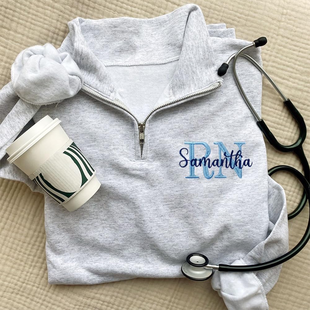 IZI POD Personalized Embroidered Nurse Sweatshirt, Embroidered for Nurse Zip Sweatshirt, Gift for Women, RN LPN APRN CNA - Image 4