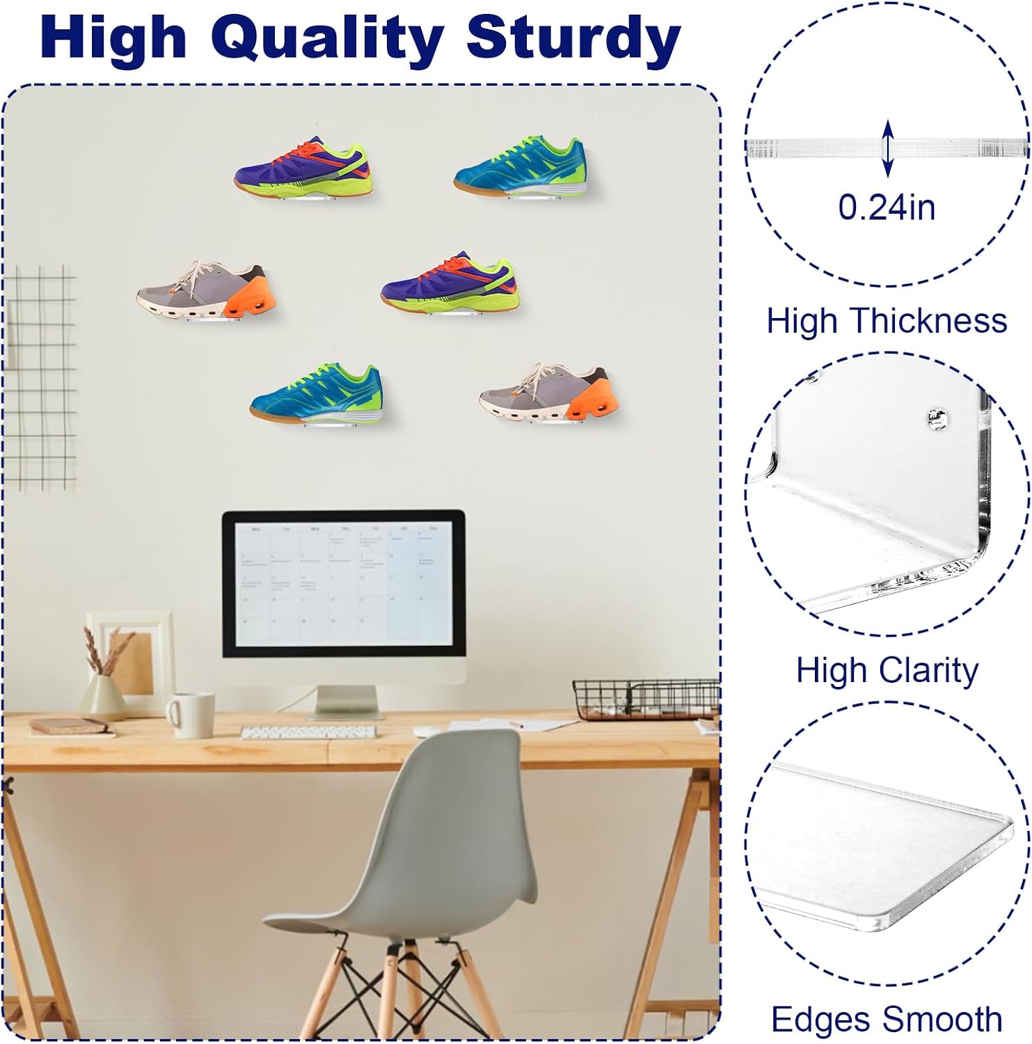 6 Pcs Acrylic Floating Shoe Display Shelves, Clear Wall Mount Levitating Sneaker Shelf for Collection Storage, Maximize Space in Bedroom Hallway Gaming Room image 5