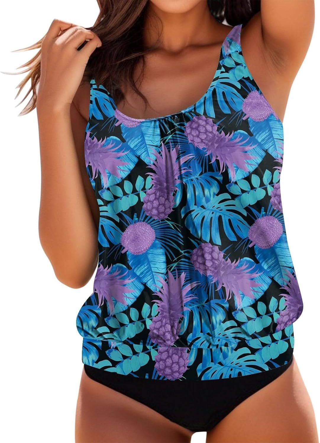 Tankini Set da donna UK Tummy-Control Costumi da bagno da donna Tankini 2 pezzi costume da bagno normale a vita alta verde bianco blu oro nero imbottito V Wire costumi da bagno
