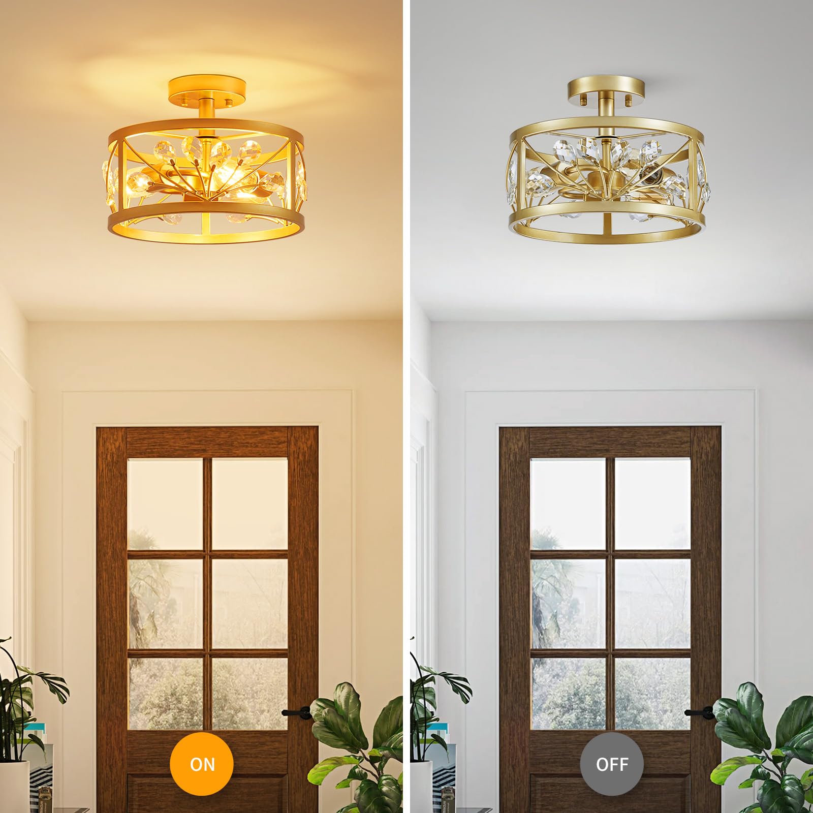 WUZUPS Crystal Leaf Chandelier 3-Light Vintage Farmhouse
