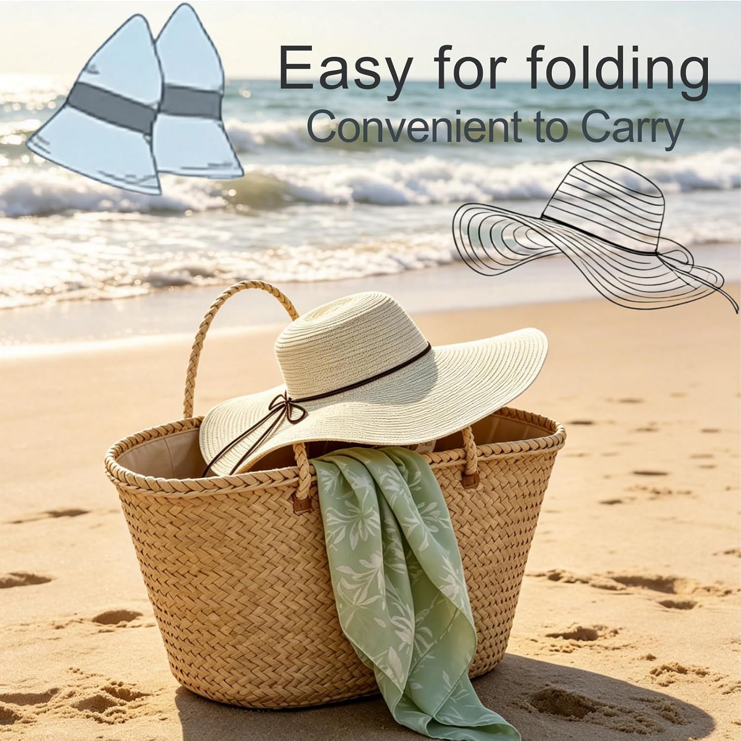 Womens Beach Sun Straw Hat Oversize Wide Brim Beach Roll up Hats Floppy Foldable Summer Hat Vacation UPF 50+