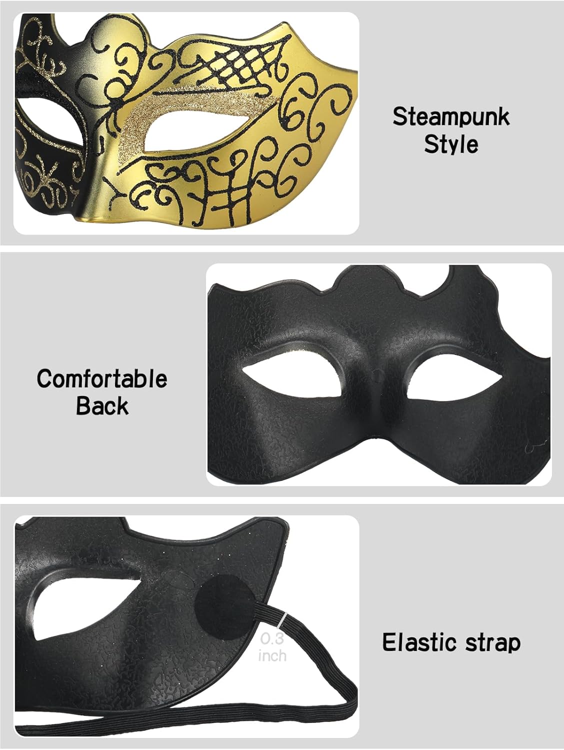 Guayma Men's Masquerade Mask with Black Cowl Hood,Venetian Mardi Gras Costume Masks For Halloween Party Prom Ball - Image 4