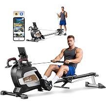 pooboo Rowing Machines for Home, Magnetic Rowing Machine with Adjustable Resistance, Folding Rower Machine of Quiet, 350lbs Weight Capacity, Comfortable Seat Cushion, LCD Monitor, App Support