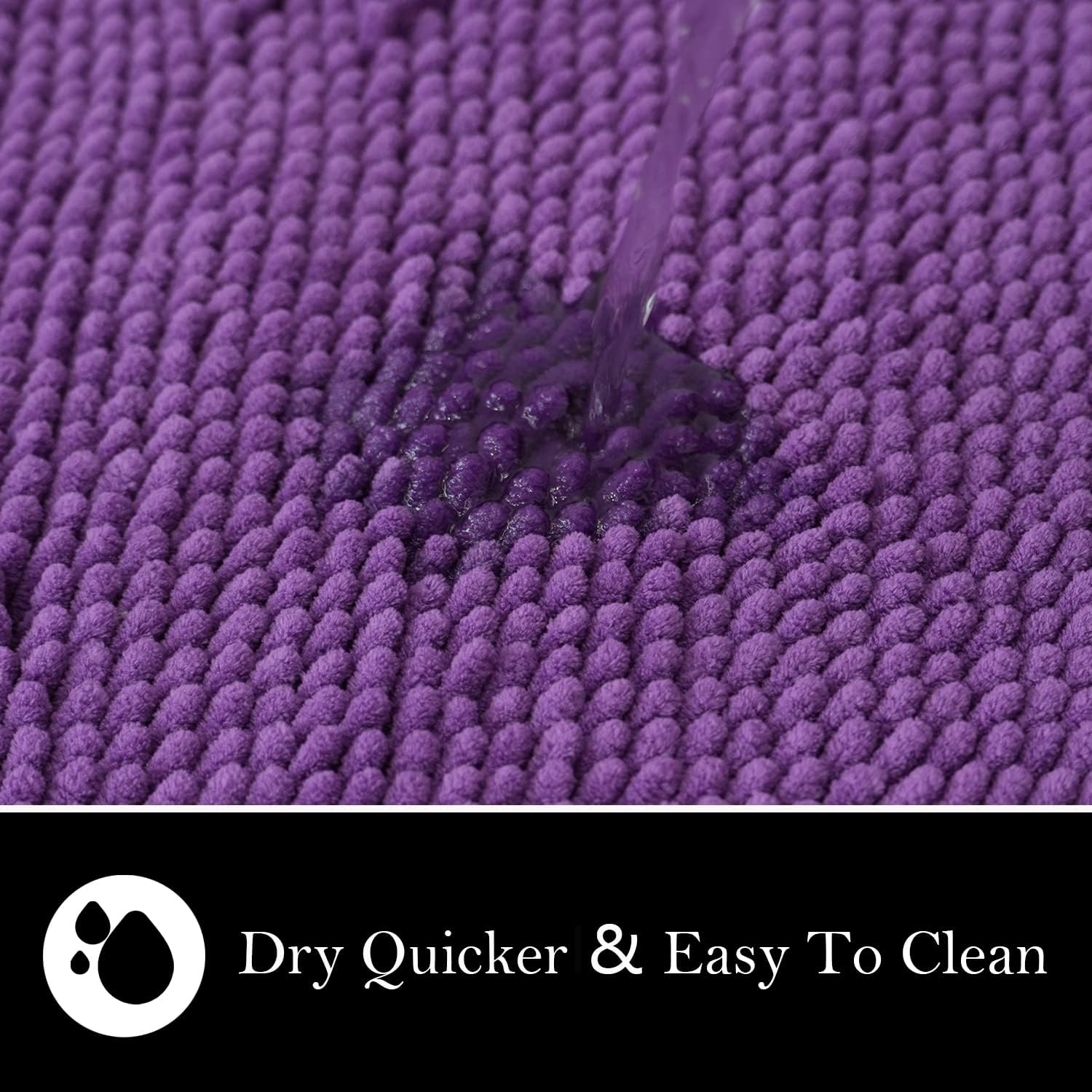 Bathroom Rugs Chenille Bath mat 2 Piece Set, Super Absorbent, Strong PVC Non Slip Backing, Bath mats for Bathroom, Plush Shaggy, Thick, Machine Washable, Bathtub, Shower, Toilet.(Violet)