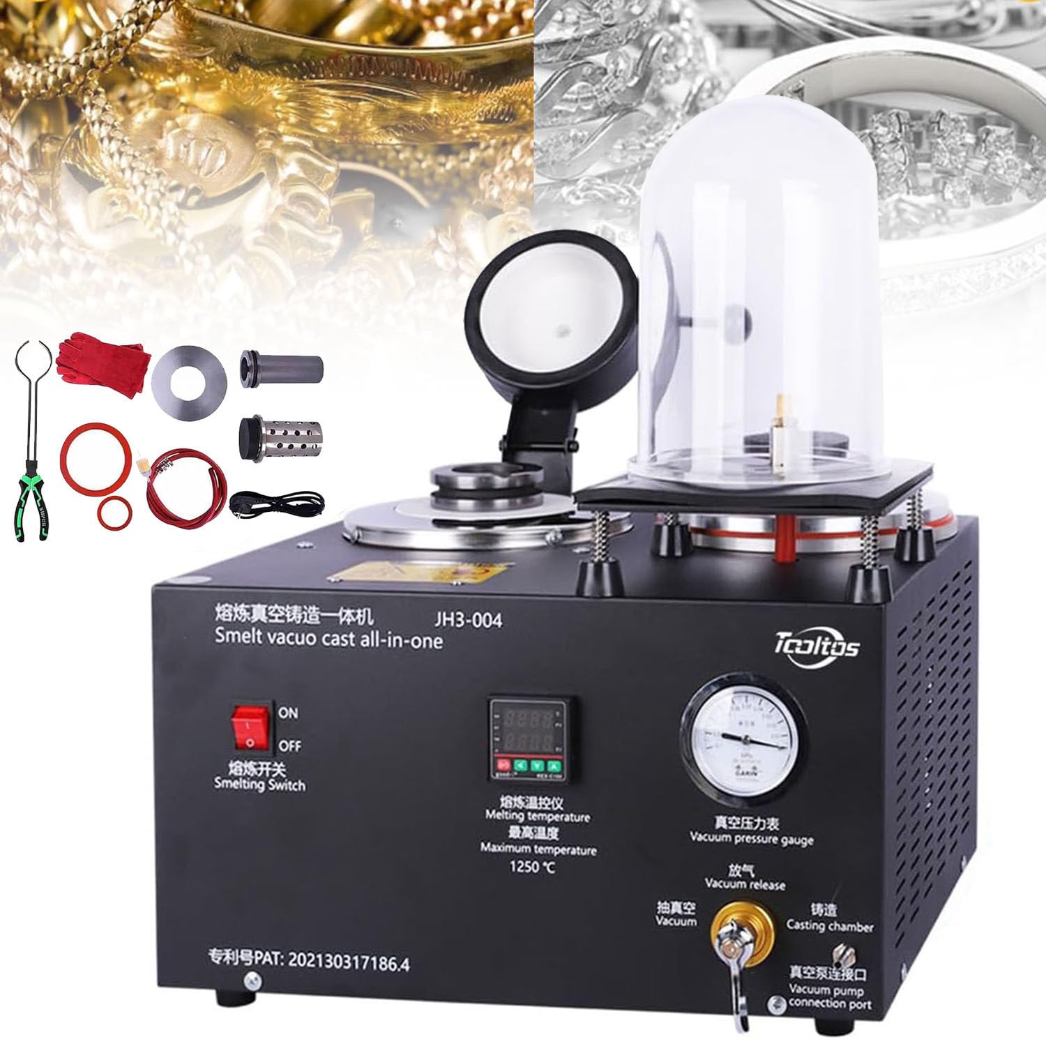 Jozyjul 2Kg Cast Vacuum And Melting Machine, 4Cfm 1/3Hp Metal Jewelry Casting Machine 1Kg/2Kg/3Kg Gold Melting Furnace With Graphite Crucible For Making Jewelry Smelting Scrap