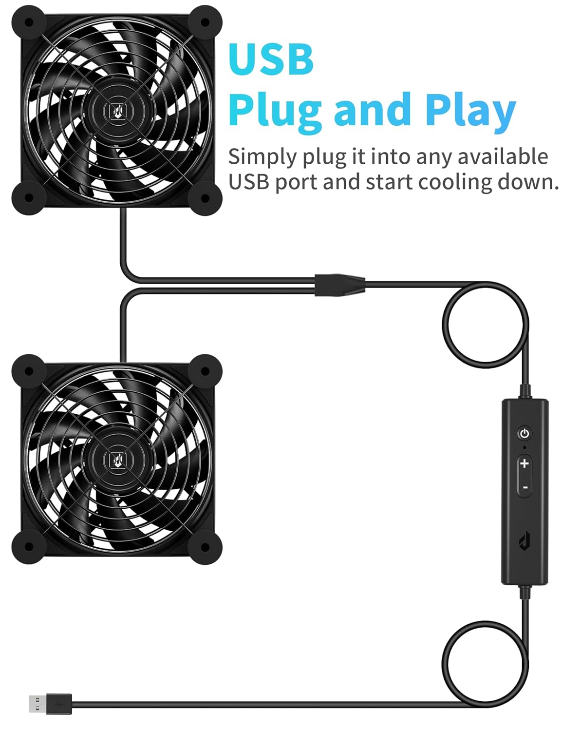 upHere 2X120mm USB Fan Silent Fan with 4 Adjustable Wind speeds for Computer Case/PC / PS4 / TV Box/AV Cabinet U3UK2