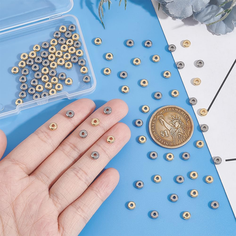 UNICRAFTALE 100 Pcs 2 Colors Stainless Steel Spacer Beads - 5mm Flat Round Loose Beads for DIY Bracelet Necklace Jewelry Making - Image 4