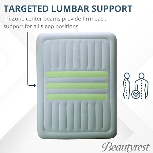 Miniatura 5 de Beautyrest - Colchón de aire de soporte lumbar con respaldo y borde de tres zonas con colchón inflable con parte superior acolchada, tamaño Queen