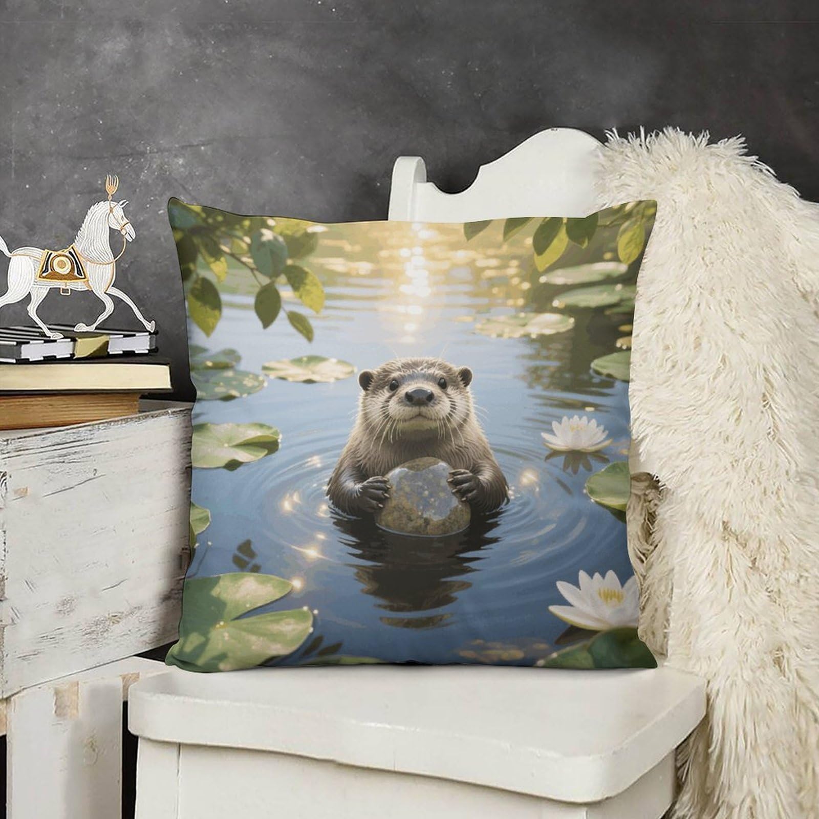 FodPand Boho Farmhouse Otter Pillow Covers with Hidden Zipper 22x22 Soft Plush Cushion Cover Decorative Throw Pillow Cases for Couch Bed Sofa Living Room Indoor Outdoor Home Decor