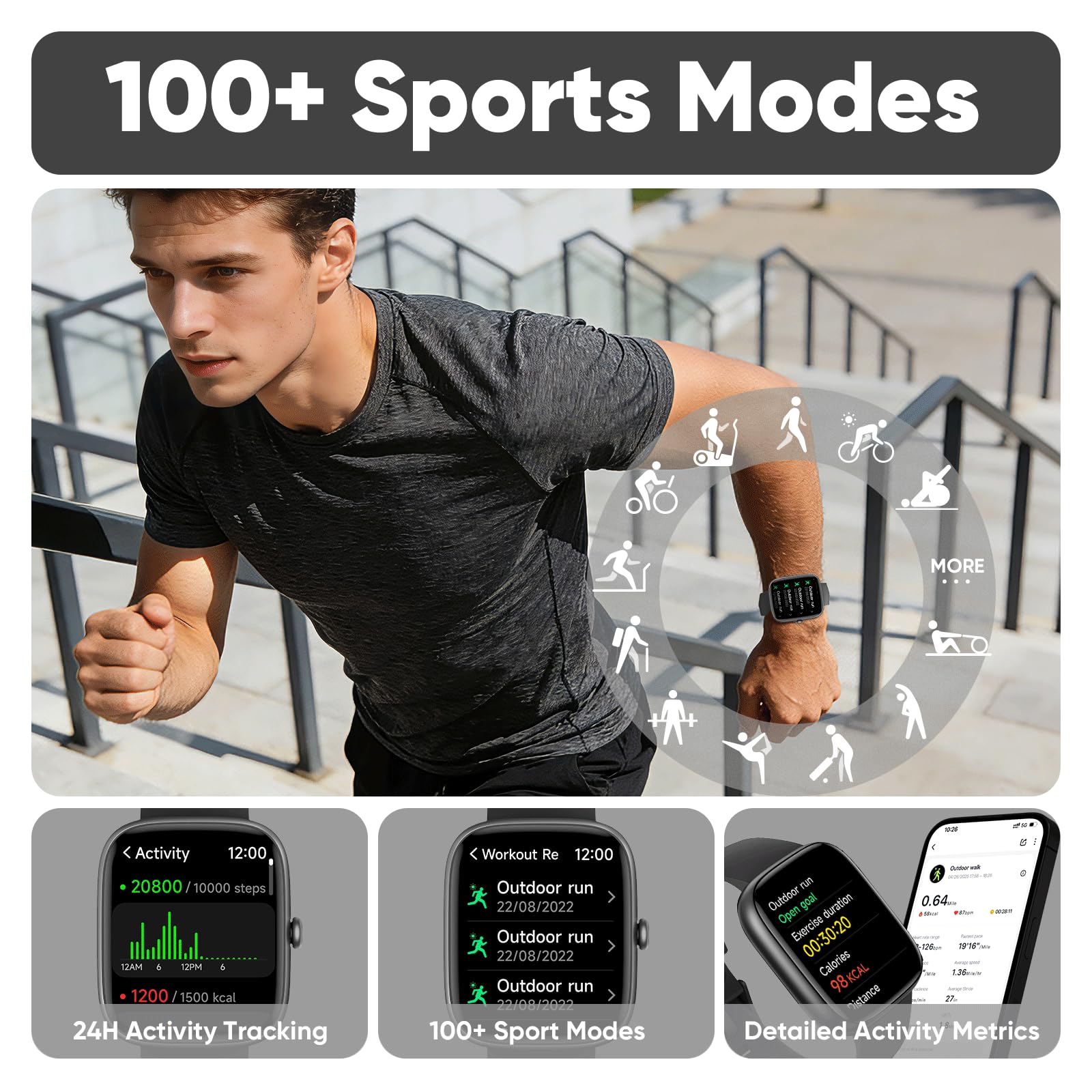 lukg Smartwatch Uomo Donna Orologio Fitness: 1,85" Orologio Smartwatch Chiamate Bluetooth Impermeabile 112+ Modalità Sportive Monitoraggio Di Salute Smart Watch Per Android iOS Compatibile iphone