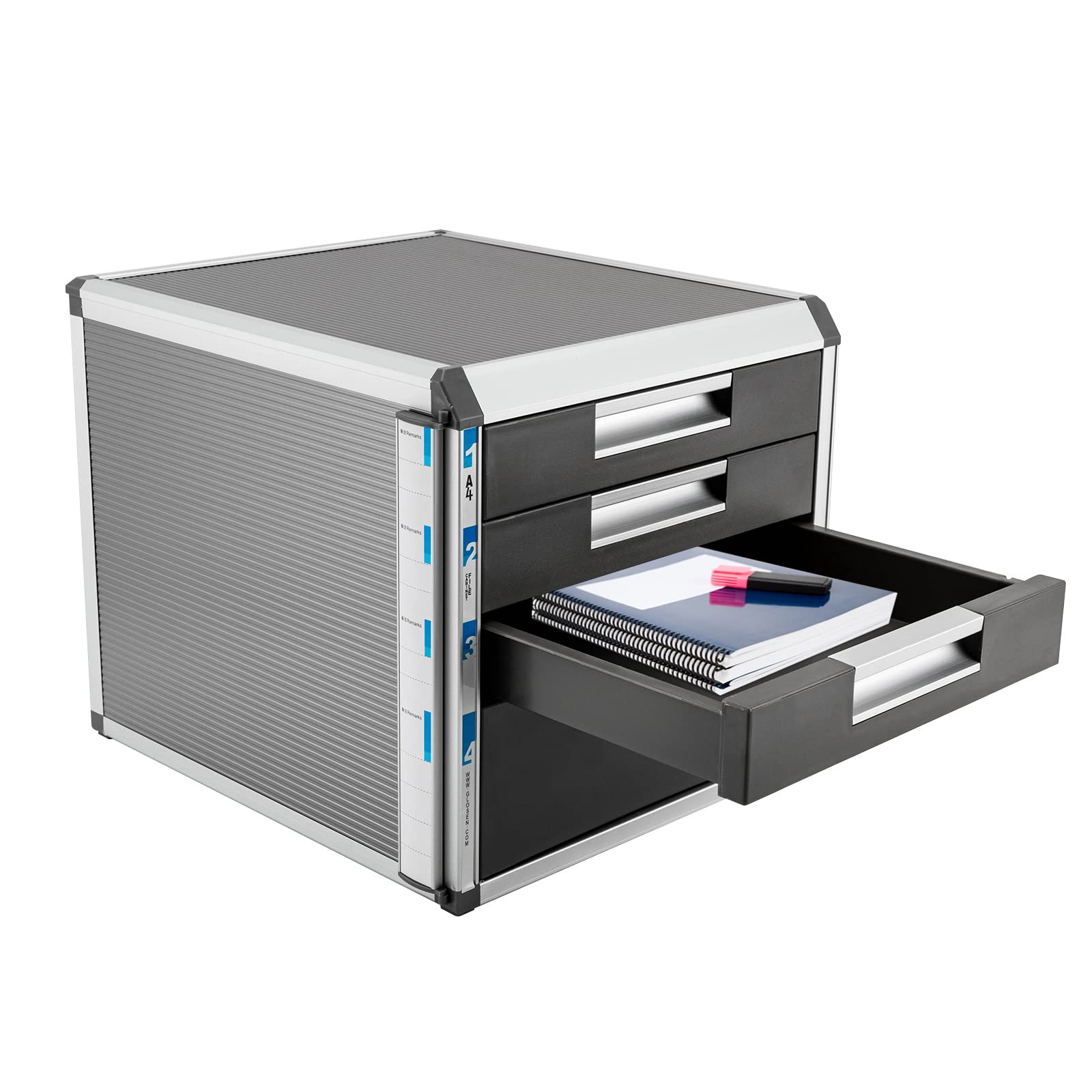 Schubladenbox 4 Fächer, Dokumenten Aufbewahrungsbox Schubladen, Desktop Schubladenbox zur Dokumentenablage
