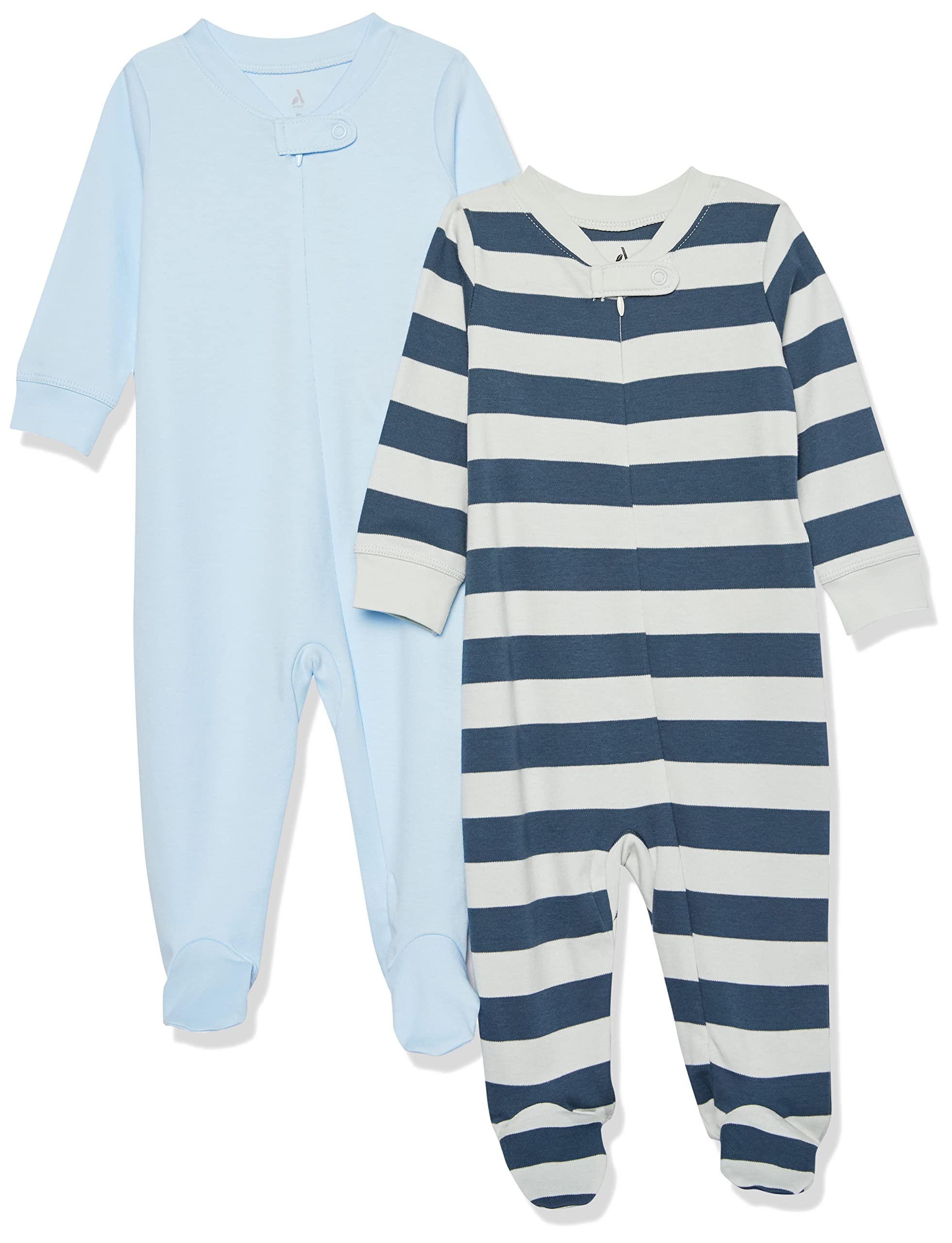Amazon Essentials Pagliaccetto con Piedi in Cotone Biologico (precedentemente Amazon Aware) Unisex Bimbi, Pacco da 2