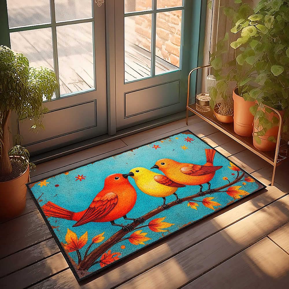 Paillasson antidérapant intérieur anti-saleté tapis oiseaux 65x90