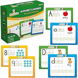 Channie’s Dry Erase Number & Alphabet Flash Cards for Ages 3+, ABC Flashcards for Toddlers 3-5 Years, Letter Tracing for Kids Ages 3-5, ABC Number Flash Cards, 5.5W x 4.25 L x 0.25H