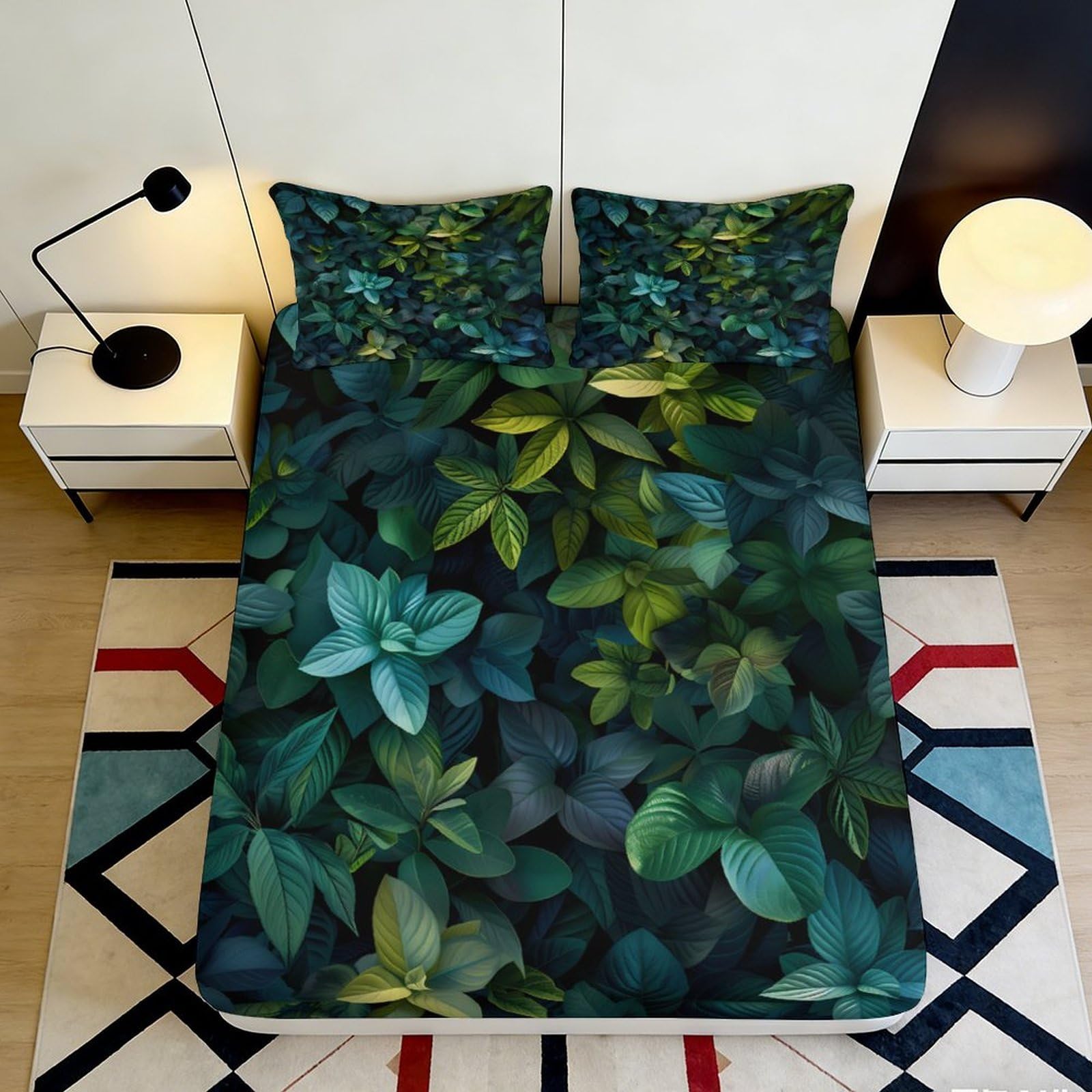 3D Printed Botanical Forest Fitted Sheet Microfiber Soft Green Leaf Mattress Cover Bedroom Guest Room Decor 120x200x25cm
