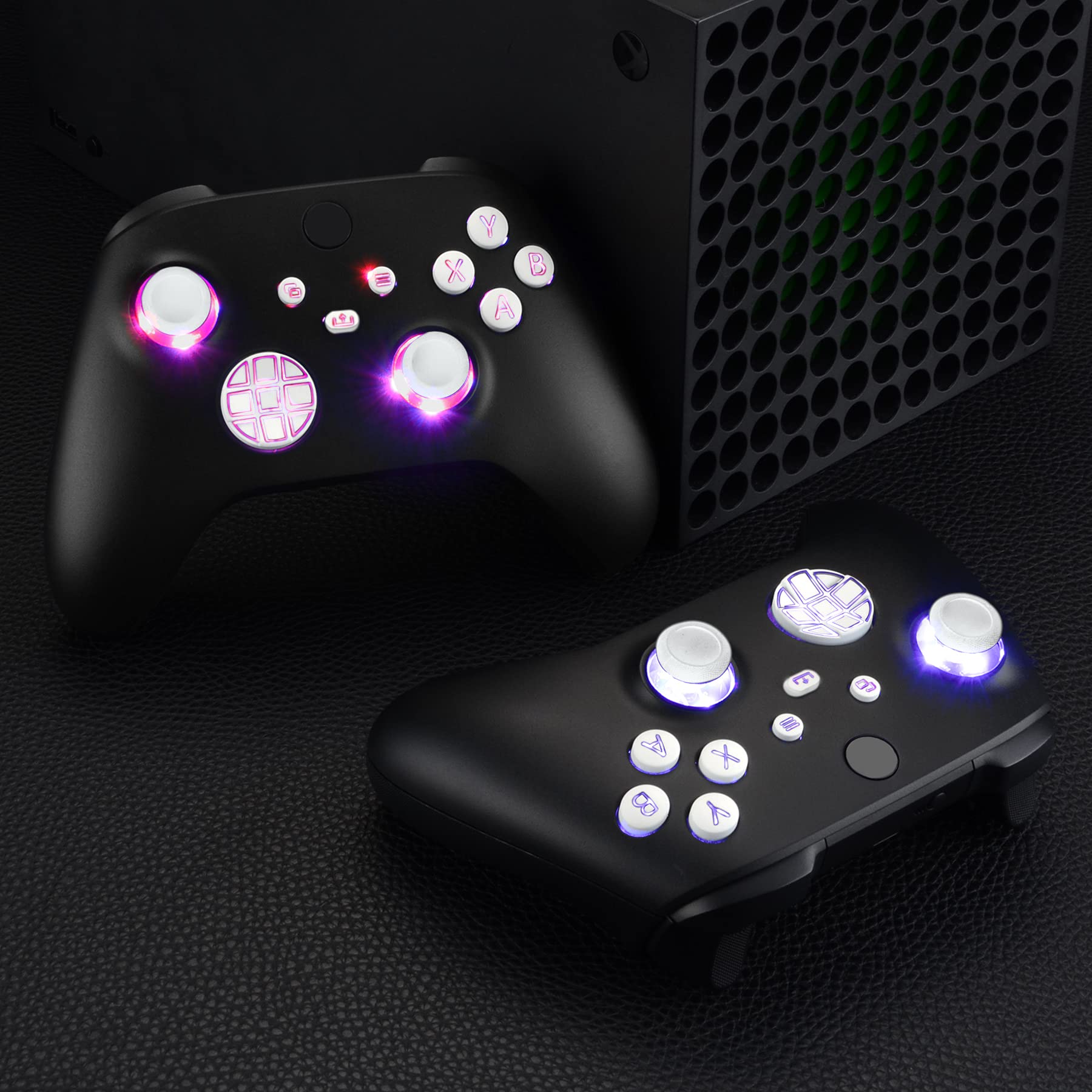 eXtremeRate Multicolori Tasti Luminosi Ricambio per Xbox Series X S Controller Dpad Analogici Pulsanti DTF LED Kit per Xbox Series X S Joystick Model 1914(Senza Controller)-Bianco