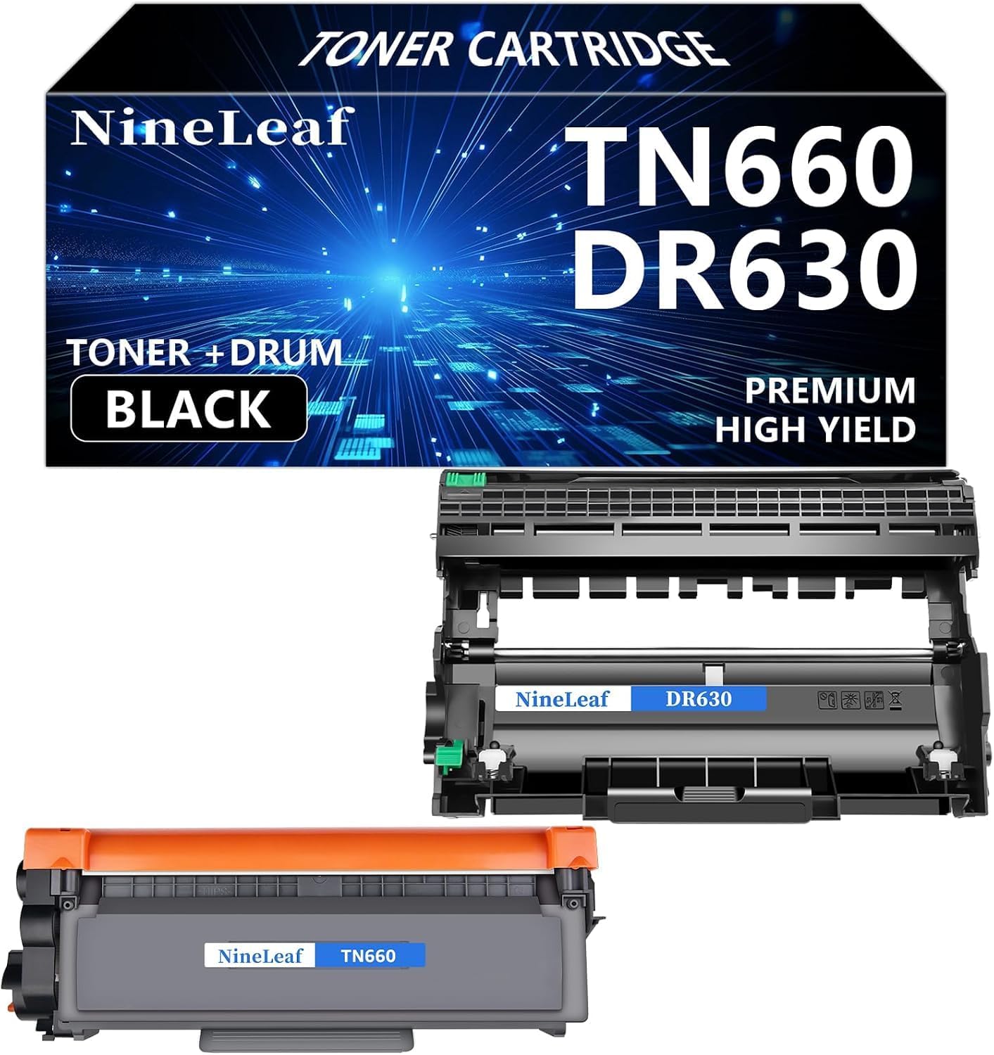 NineLeaf TN660 Toner Cartridge DR630 Drum Unit Set Compatible for TN-660 TN630 DR-630 Work with Brother HL-L2300D L2320D MFC-L2740DW L2720DW DCP-L2540DW Printer-High Yield, Black (1 Toner,1 Drum)