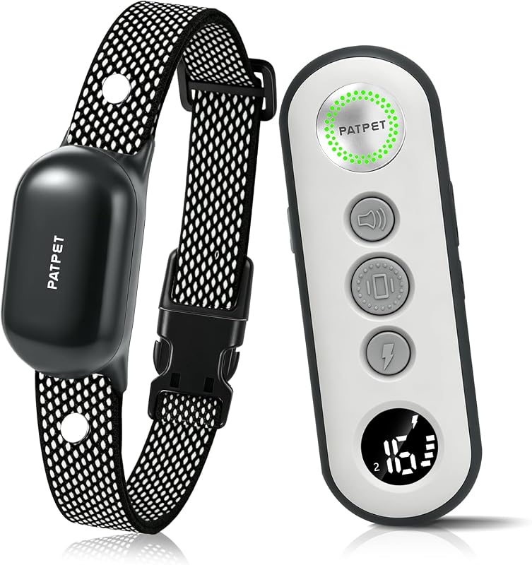 PATPET Collar de choque para perros con control remoto - Collar de entrenamiento seguro de 4000 pies | Collar de choque para perros de 8 a 120 libras, resistente al agua IPX7, 3 modos (pitido/vibración/choque), recargable para perros pequeños, medianos y grandes