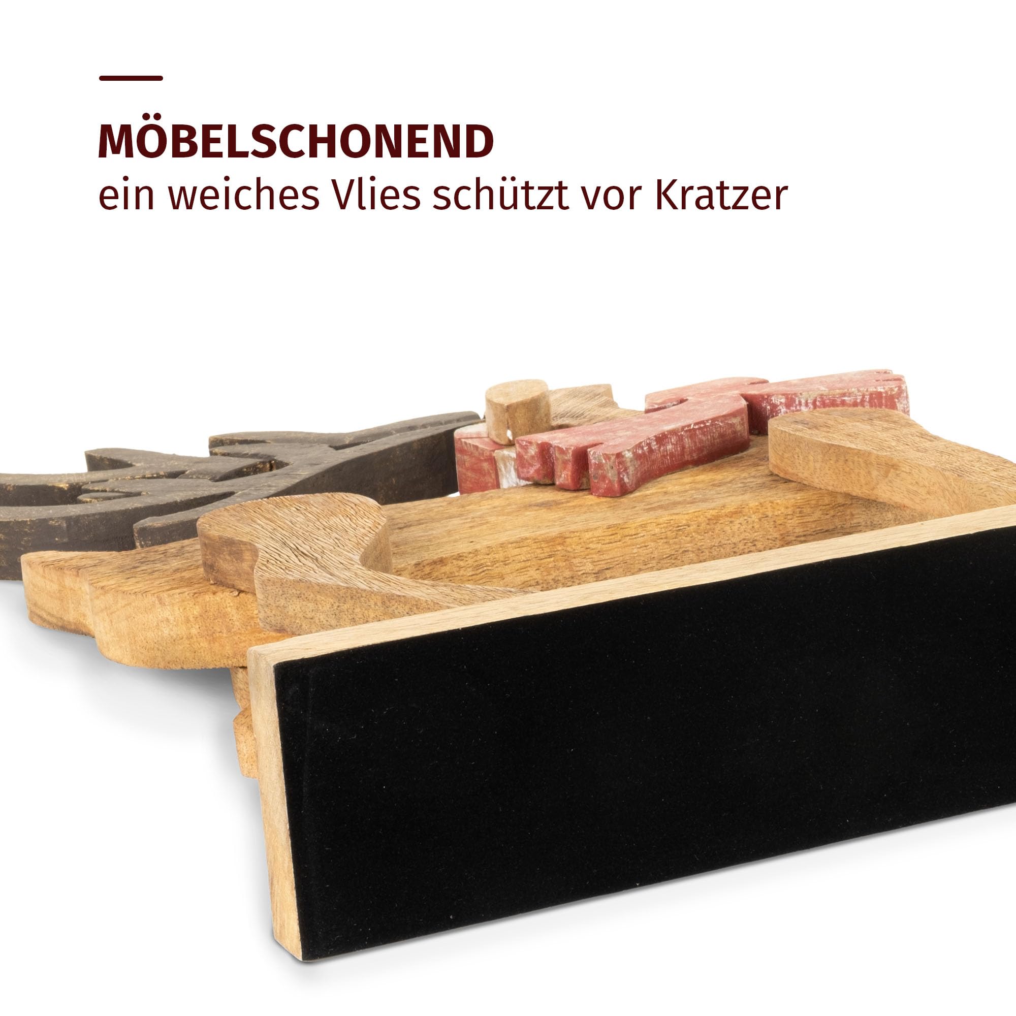 Moritz Décoration de Noël - Figurine de renne en bois de manguier - 55,5 cm - Fabriquée à la main - Avec écharpe rouge et bonnet de Noël - Décoration d'hiver pour salon, rebord de fenêtre ou cheminée
